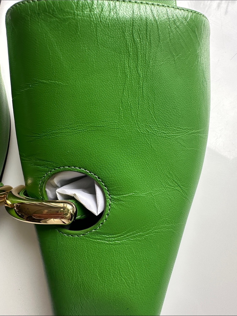 Tory Burch Grass Green Leather Slide Mules with Gold Chain Accent - Picture 5 of 9